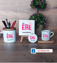 Ebe Hediye Seti Dekoratif Taş, Kalemlik, Ahşap Altlıklı Türk Kahvesi Fincanı, Ahşap Anahtarlık Hediye (Model 1)