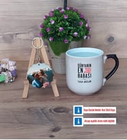 Babalar Günü Hediyesi Kupa Bardak Beyaz ve Fotoğraflı Ahşap Anahtarlık Hediye (Model 10)