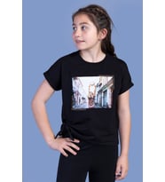 Toontoy Kız Çocuk Dijital Baskılı Tişört (Siyah)
