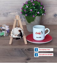 Avukat Türk Kahvesi Fincanı Ahşap Altlıklı ve Fotoğraflı Ahşap Anahtarlık Hediye (Model 3)