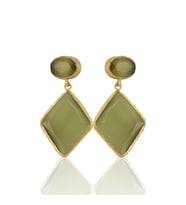 Kadir Jewellery 22 Ayar Altın Kaplama Kadın Sallantılı Küpe -El İşçiliği Ve Hipoalerjenik Küpe (Zeytin Yeşili)