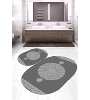 Dijital Baskılı Kaymaz Taban Yıkanabilir Oval 2'li Klozet Takımı Banyo Paspası NOKZ-SD-619 (Gri)