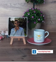 SMM Mali Müşavir Fotoğraflı Dekoratif Taş, Ahşap Altlıklı Türk Kahvesi Fincanı HediyeMuhasebeciler Günü Hediyesi (Model 6)