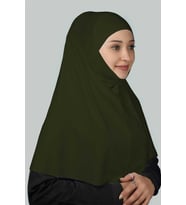 Hazır Türban Peçeli Pratik Eşarp Tesettür Nikaplı Hijab - Namaz Örtüsü Sufle (XL) (Haki)