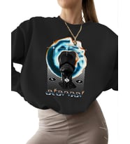 Sonsuz Baskılı Sweatshirt Bej bisiklet yaka kalın kadın erkek unisex 3 iplik şardonlu Sweatshirt (Siyah)