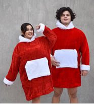 Welsoft Peluş Polar Giyilebilir Battaniye Pijama (Kırmızı - Beyaz) (Kırmızı-Beyaz)