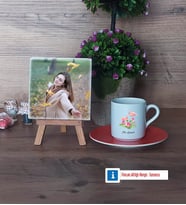 Flamingo Fotoğraflı Dekoratif Taş, Ahşap Altlıklı Türk Kahvesi Fincanı HediyeArkadaşa Doğum Günü Hediyesi (Model 8)