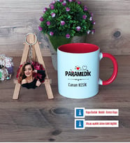 Paramedik Kupa Bardak Beyaz ve Fotoğraflı Ahşap Anahtarlık Hediye (Model 2)