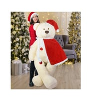 160 Cm Pelerinli - Şapkalı Ayıcık, Yeni Yıl, Yılbaşı Hediyesi (Krem)
