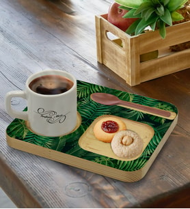 BK Gift Kişiye Özel Doğal Ahşap Sunum Tabağı ve Türk Kahvesi Fincanı Hediye Seti, Ev Hediyesi, Arkadaşa Hediye, Anneye Hediye, Doğum Günü Hediyesi (Model 16)