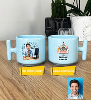 Kişiye Özel Karikatürlü Bilgisayar Mühendisi Pastel T Kupa Erkek Bilgisayar Mühendisi Hediye (Mavi)