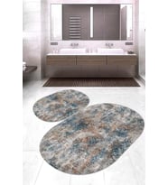 Dijital Baskılı Kaymaz Taban Yıkanabilir Oval 2'li Klozet Takımı Banyo Paspası NOKZ-SD-291 (Çok Renkli)