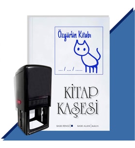 Kişiye Özel  Çizim Kedi 3 Tarihli Kitap Kaşesi (Mavi)