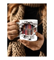 Kitaplık Kütüphane Baskılı 3D Tasarım Seramik Kupa Mug - Hediyelik Kupa Bardak (07)