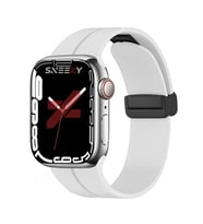 Apple Watch 42mm 44mm 45mm Seri 1 2 3 4 5 6 7 8 Se Uyumlu Coastal Manyetik Tokalı Silikon Kordon (Beyaz)
