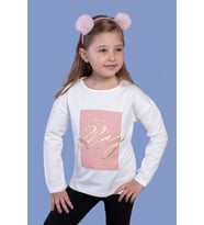 Toontoy Kız Çocuk  Baskılı Tişört (Ekru)