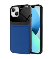 Apple iPhone 13 Kılıf Deri Görünümlü Tasarım Sert Arka Kapak (Lacivert)