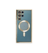 Samsun Galaxy S22 ULTRA Kılıf Kamera Lens Korumalı Renkli Magsafe Şeffaf Kapak (Gold)