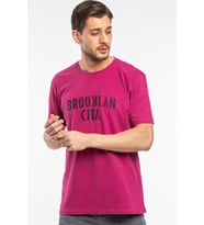 Süperlife Erkek Bisiklet yaka Brooklyn City Baskılı Tişort SPR 253 (Fuşya)