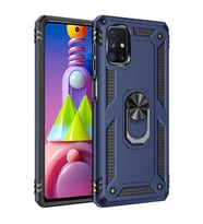Samsung Galaxy M51 Uyumlu Kılıf Standlı Manyetik Yüzüklü Military Magnetic Ring Polycarbonate and TPU Case (Lacivert)