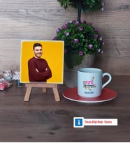 Drama Öğretmeni Fotoğraflı Dekoratif Taş, Ahşap Altlıklı Türk Kahvesi Fincanı Hediye (Model 8)