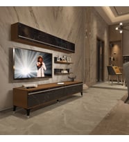 Decoraktiv Eko 5 Mdf Std Silver Tv Ünitesi Tv Sehpası - Parlak Beyaz (Ceviz - Siyah Mermer)