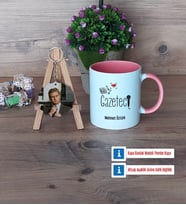 Gazeteci Kupa Bardak Beyaz ve Fotoğraflı Ahşap Anahtarlık Hediye (Model 6)
