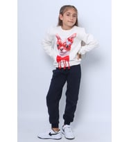 KIZ ÇOCUK 3 İPLİK EŞOFMAN TAKIMI BASKILI D34 (Beyaz)