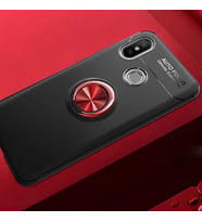 Xiaomi Mi 8 SE Kılıf Yüzüklü Magnetli Ravel Case (Siyah-Kırmızı)