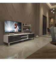 Decoraktiv Eko 4 Mdf Dvd Krom Ayaklı Tv Ünitesi Tv Sehpası (Beyaz - Siyah Mermer)