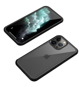 iPhone 12 Pro Max Kılıf Dor Silikon Temperli Cam Kapak (Siyah)