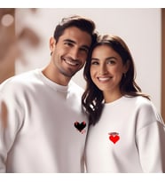 Sevgililer Günü Kombin Erkek Kadın Melek ve Şeytan Bisiklet Yaka Sweatshirt 5006 (Beyaz)