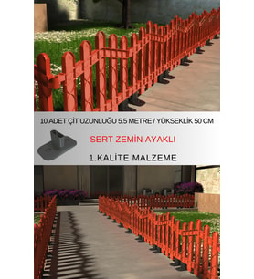 Dekoratif Plastik Alan Oluşturma ve Bahçe Çiti 10 ADET ÇİT (Y: 50 CM / G: 5.5 M) SERT ZEMİN AYAKLI (Kahverengi)