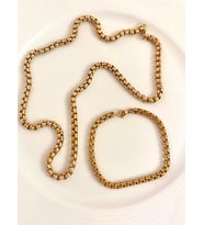 Kalın Zincir Çelik Kararmaz Paslanmaz Kolye Ve Bileklik Set (Gold)