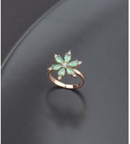 925 Ayar Gümüş Lotus Çiçeği Yüzüğü (Beyaz Taşlı) (Turkuaz)