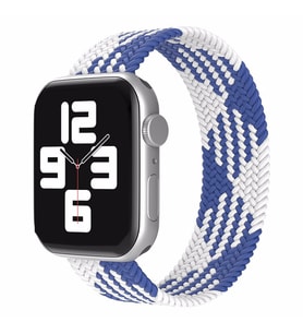 Apple Watch 44/45/46/49mm Kordon Medium Örgü Solo Loop Kordon 32 147mm 2/3/4/5/6 (Beyaz-Mavi)