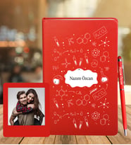 Kimya Öğretmenine Özel Deri Deri Defter + Ahşap Çerçeve Hediye (Kırmızı)