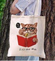 BK Gift Kedi Tasarımlı Kanvas Bez Çanta, Baskılı Omuz Çantası, Alışveriş Çantası, Plaj Çantası, Arkadaşa Hediye- (Model 2)
