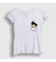 Presmono Kadın Sarı Pocket Goku Anime Dragon Ball T-Shirt 236782tt (Beyaz)