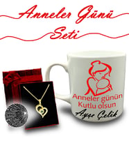 Anneler Gününe Özel Kişiye Özel Kupa & Kalp Detaylı Eros Kolye Hediye Seti (Model 2)