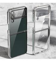 Samsung Galaxy Z Flip 4 Kılıf Şeffaf Kıpta Kapak (Gri)