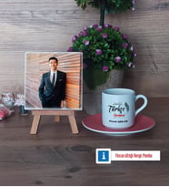 Türkçe Öğretmeni Fotoğraflı Dekoratif Taş, Ahşap Altlıklı Türk Kahvesi Fincanı Hediye Öğretmenler Günü Hediyesi (Model 6)