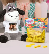 Kişiye Özel Peluş Eşek Ve Renkli Micro Blocks Lego (Sarı)