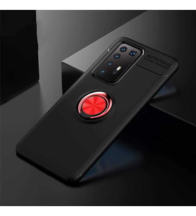 Huawei P40 Pro Kılıf Yüzüklü Magnetli Ravel Case (Siyah-Kırmızı)