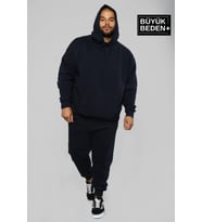 Erkek Büyük Beden Kapşonlu ince Sweatshirt SPR24BSW57 (Lacivert)