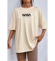 Unisex Nasa Baskılı T-shirt (Bej)