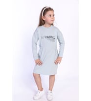 Toontoy Kız Çocuk Bel Lastikli Casual Yazı Baskılı Elbise (Yeşil)