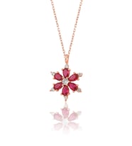 925 ayar Gümüş zincirli Rose Altın kaplamalı Zirkon taşlı Lotus Kamelya Çiçeği kolye (Kırmızı)
