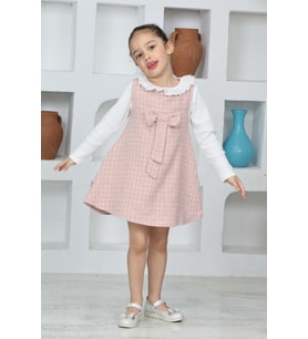Kız Çocuk Şanel Kumaş 2'li Elbise (Elbise+Bady Bluz)12174 EFTELYA (Gül Kurusu)