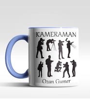 Kişiye Özel Kameraman Tasarımlı Siyah Kupa (Beyaz-Mavi)